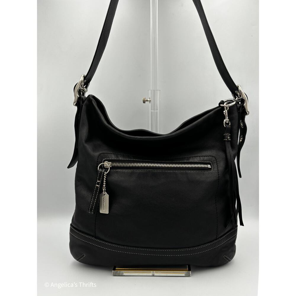 Vintage Coach Slim Black Leather Shoulder Bag | Minimalist 90s Purse 1414